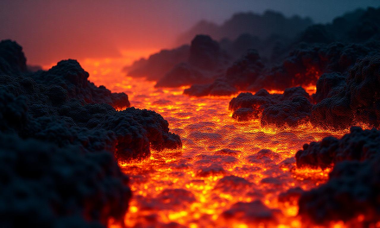 Lava lake bubbling at night